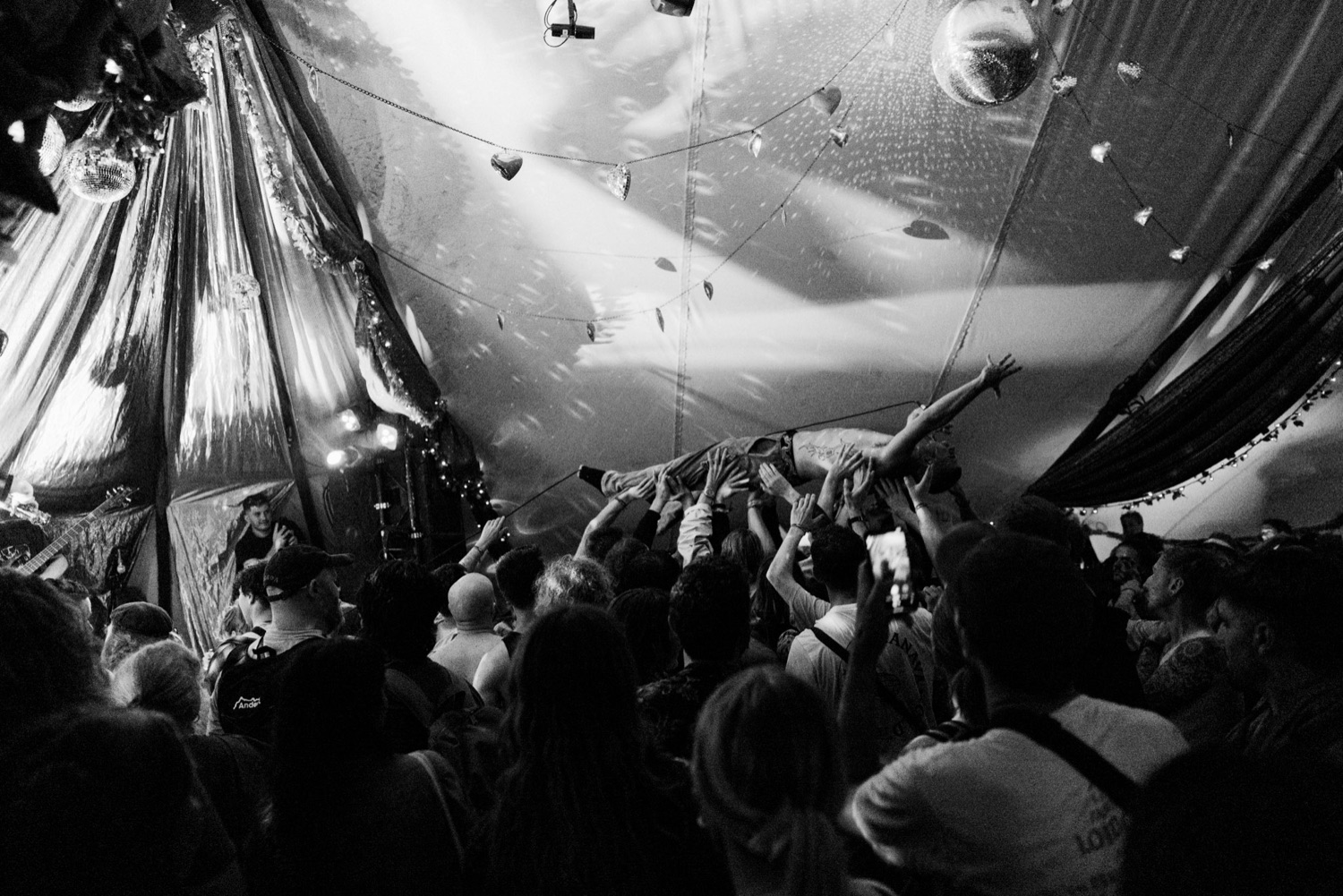 Crowd and stage at Glastonbury Festival under open sky
